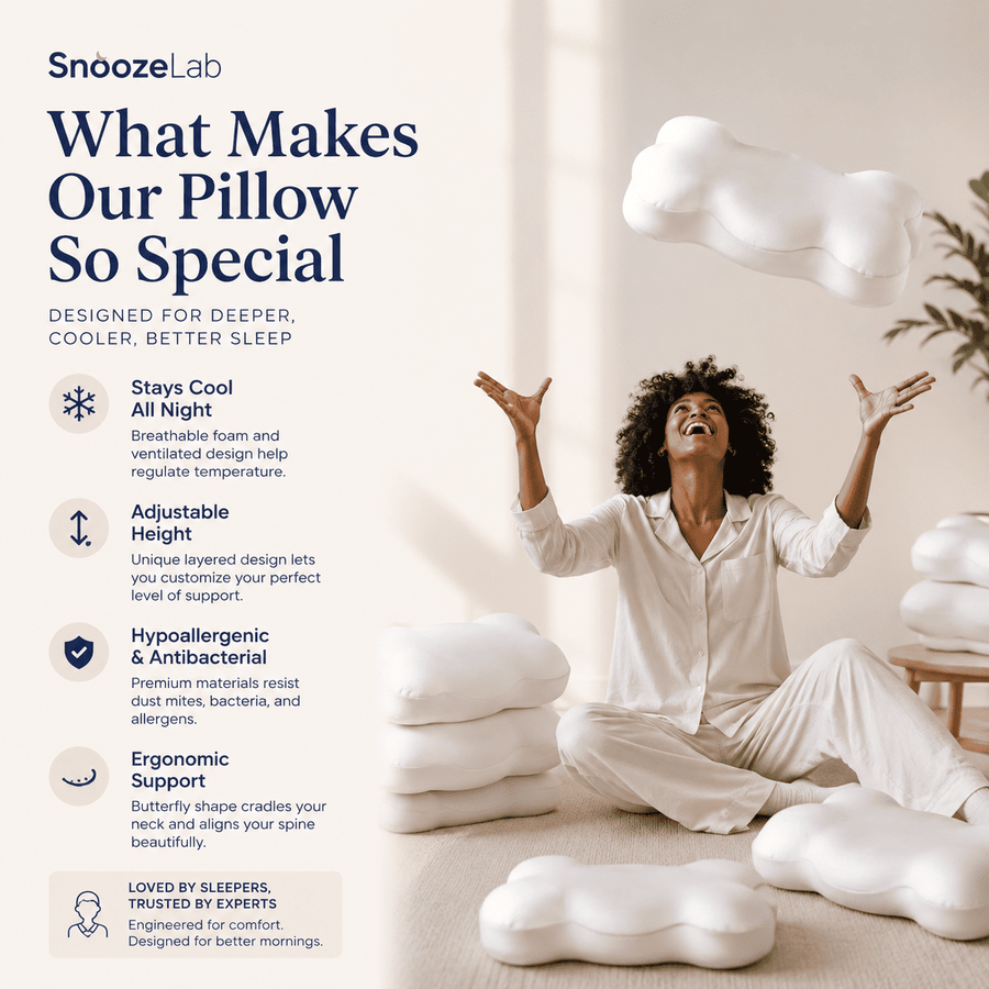 SnoozeLab Cloud butterfly pillow, cross-section showing memory foam core