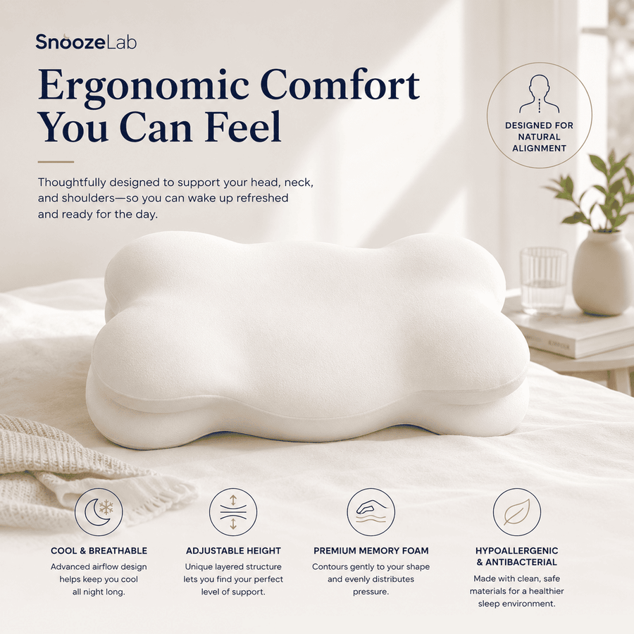 SnoozeLab Cloud butterfly pillow, contoured ergonomic shape detail